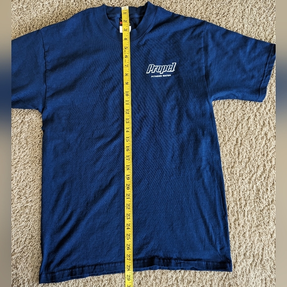 Men's Medium Vintage 2000s Hanes Beefy Navy Blue Propel T-Shirt - Picture 4 of 6